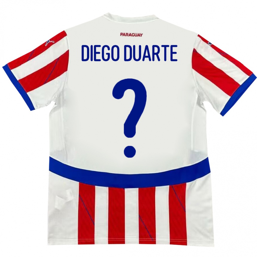 Kinder Fußball Paraguay Diego Duarte #0 Weiß Rot Heimtrikot Trikot 24-26 T-Shirt Luxemburg