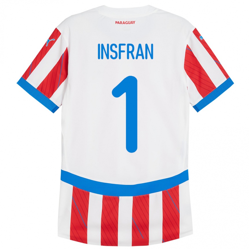 Kinder Fußball Paraguay Facundo Insfrán #1 Weiß Rot Heimtrikot Trikot 24-26 T-Shirt Luxemburg