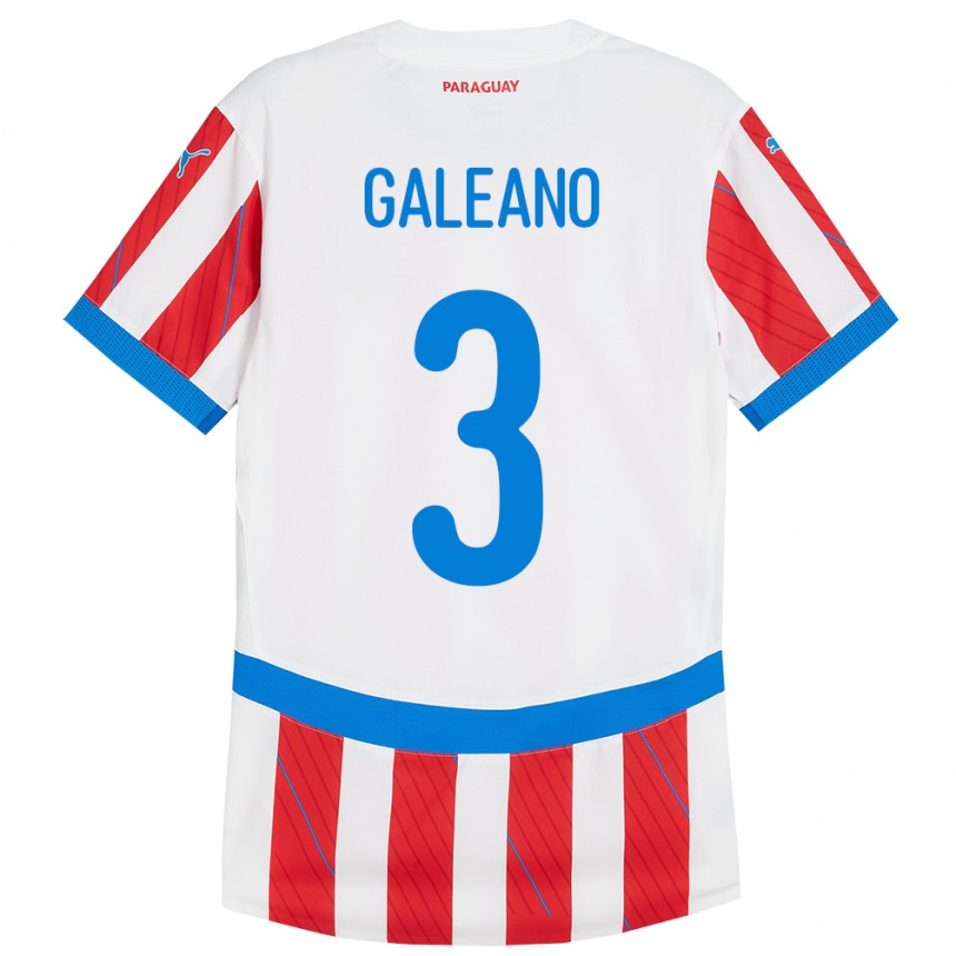 Kinder Fußball Paraguay Fernando Galeano #3 Weiß Rot Heimtrikot Trikot 24-26 T-Shirt Luxemburg