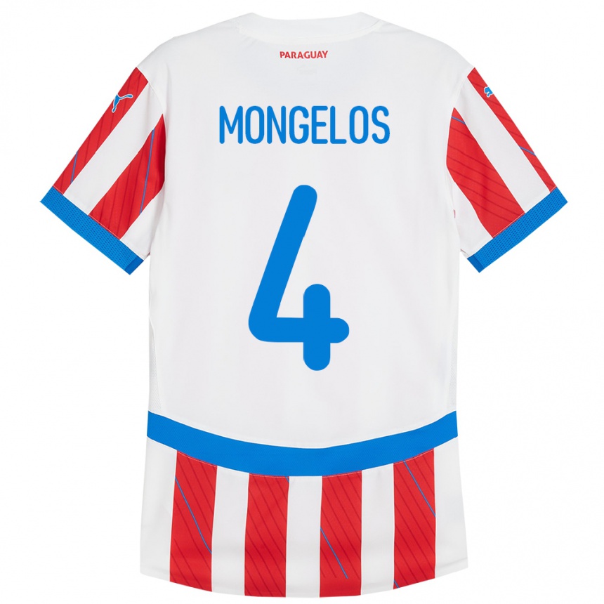 Kinder Fußball Paraguay Rolando Mongelós #4 Weiß Rot Heimtrikot Trikot 24-26 T-Shirt Luxemburg