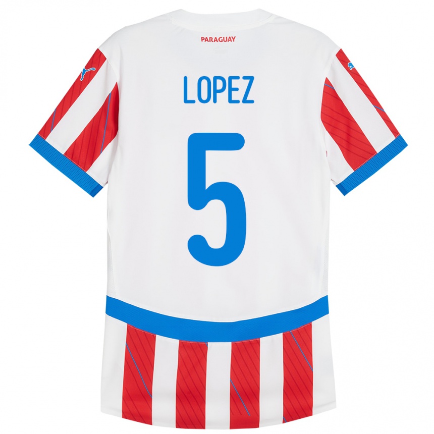 Kinder Fußball Paraguay Óscar López #5 Weiß Rot Heimtrikot Trikot 24-26 T-Shirt Luxemburg