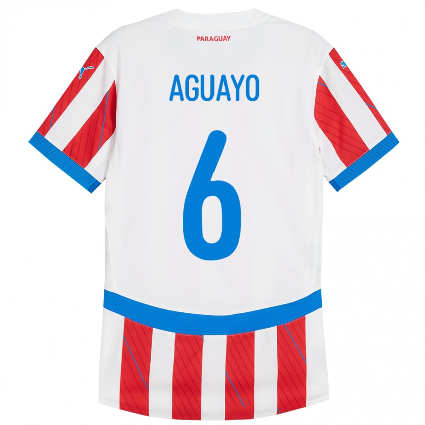 Kinder Fußball Paraguay Ángel Aguayo #6 Weiß Rot Heimtrikot Trikot 24-26 T-Shirt Luxemburg