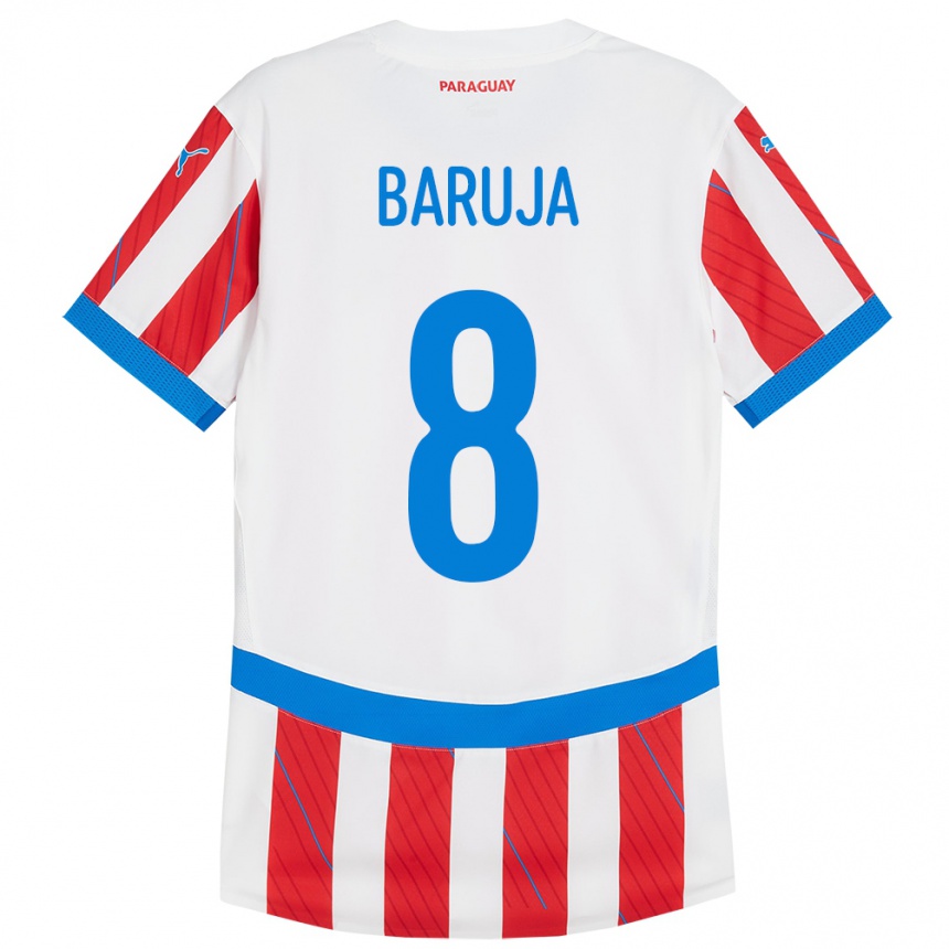 Kinder Fußball Paraguay Fabrizio Baruja #8 Weiß Rot Heimtrikot Trikot 24-26 T-Shirt Luxemburg