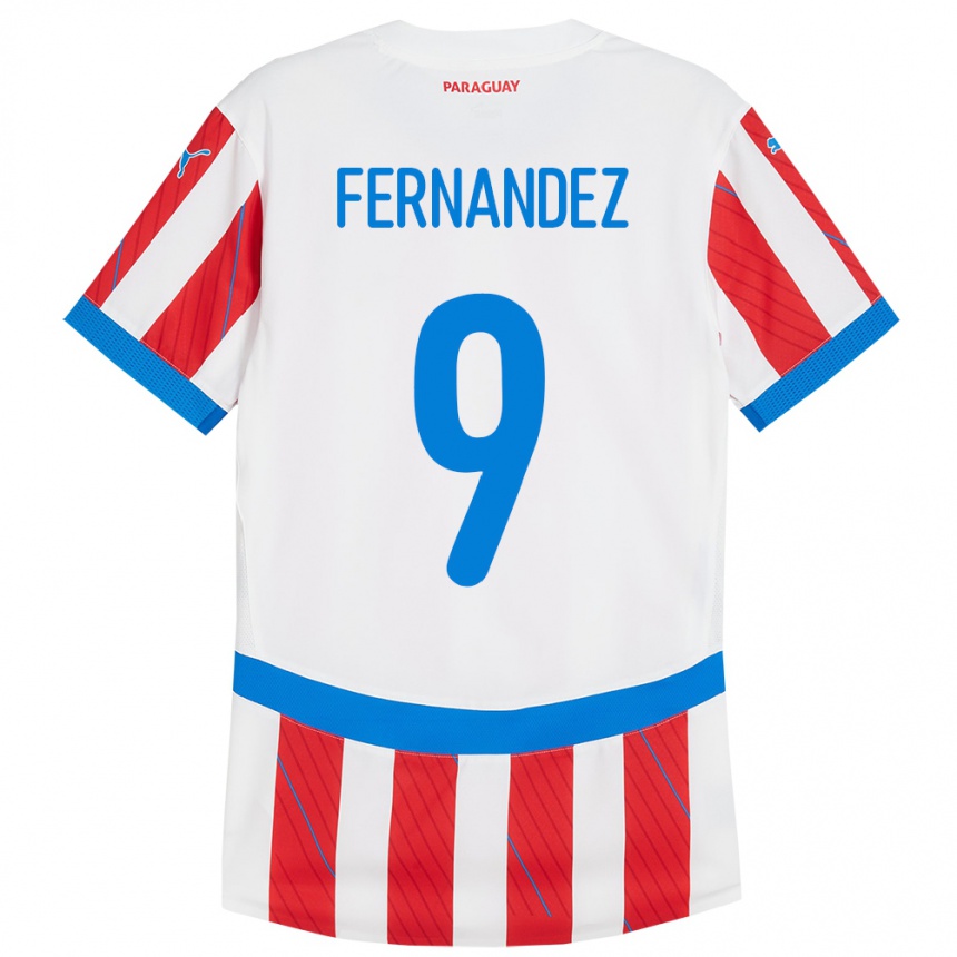 Kinder Fußball Paraguay David Fernández #9 Weiß Rot Heimtrikot Trikot 24-26 T-Shirt Luxemburg