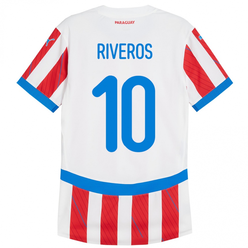 Kinder Fußball Paraguay Paulo Riveros #10 Weiß Rot Heimtrikot Trikot 24-26 T-Shirt Luxemburg