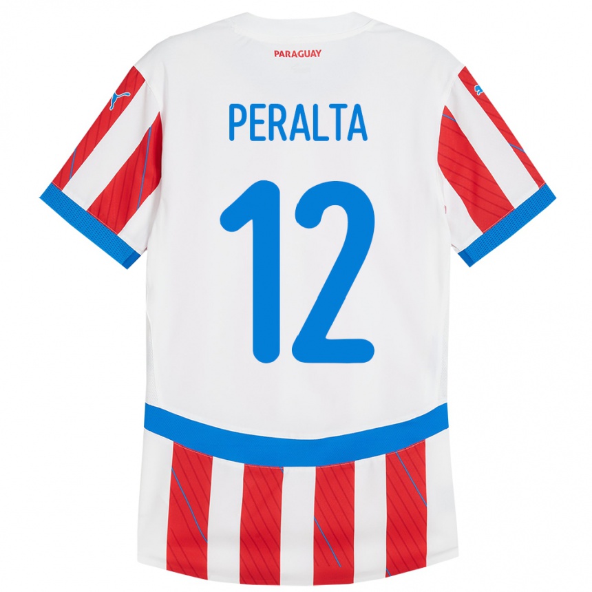 Kinder Fußball Paraguay Jesús Peralta #12 Weiß Rot Heimtrikot Trikot 24-26 T-Shirt Luxemburg