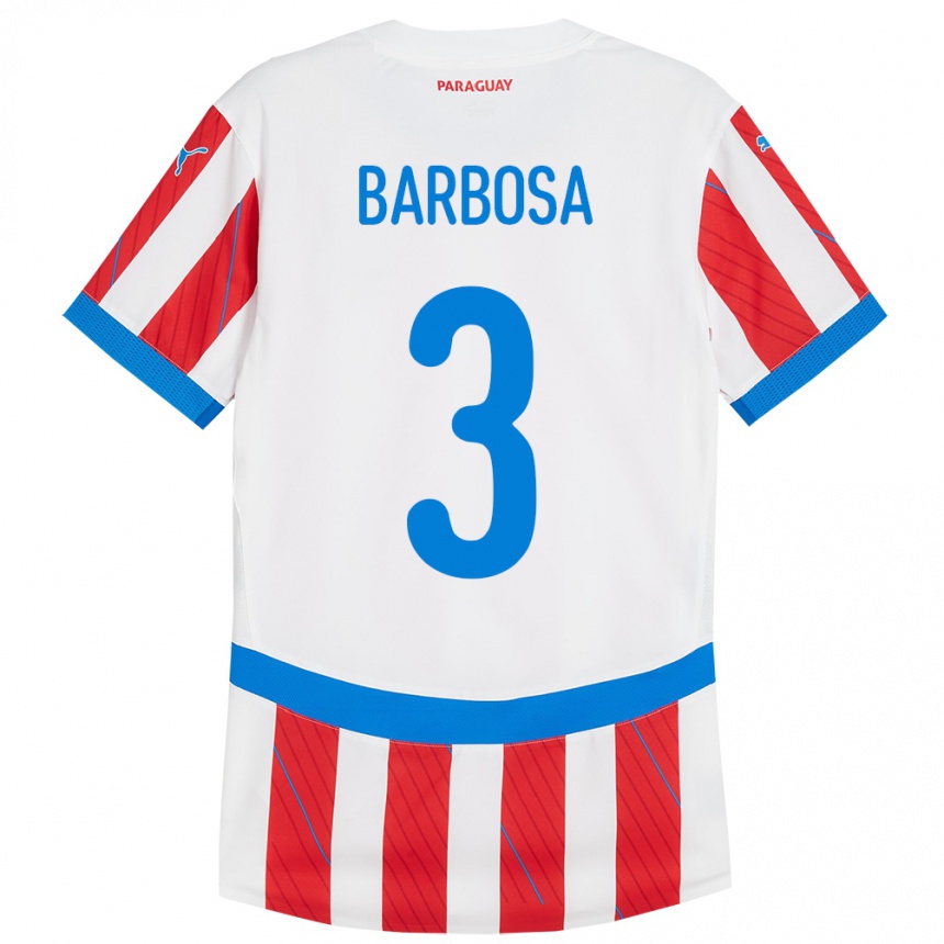 Kinder Fußball Paraguay Camila Barbosa #3 Weiß Rot Heimtrikot Trikot 24-26 T-Shirt Luxemburg