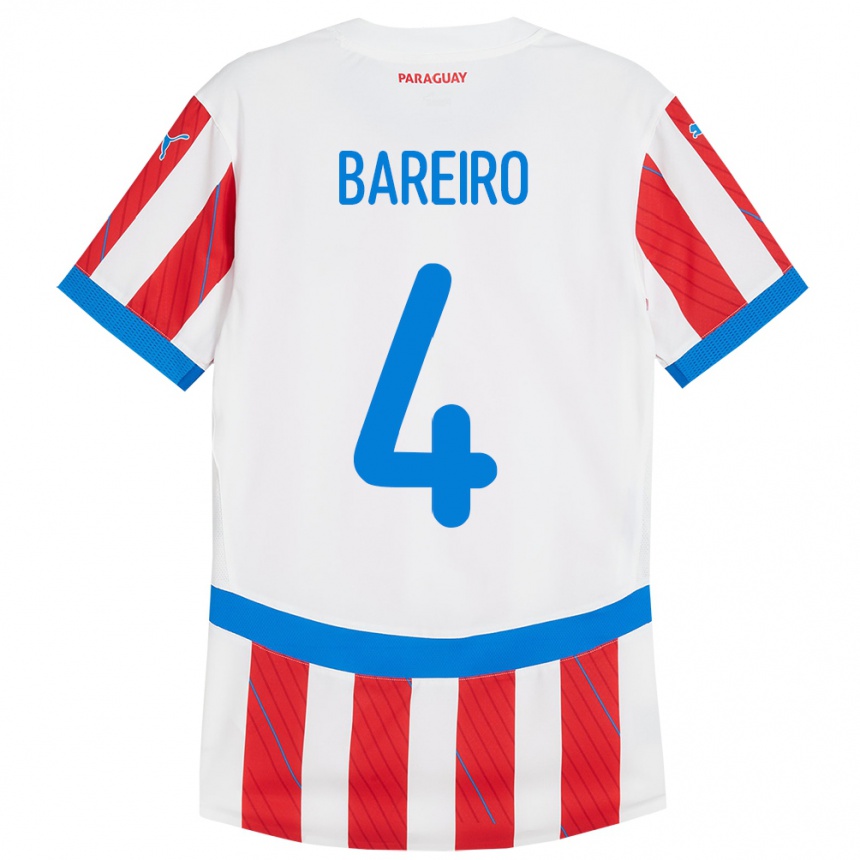 Kinder Fußball Paraguay Daysy Bareiro #4 Weiß Rot Heimtrikot Trikot 24-26 T-Shirt Luxemburg