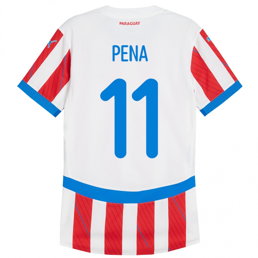 Kinder Fußball Paraguay Liz Peña #11 Weiß Rot Heimtrikot Trikot 24-26 T-Shirt Luxemburg