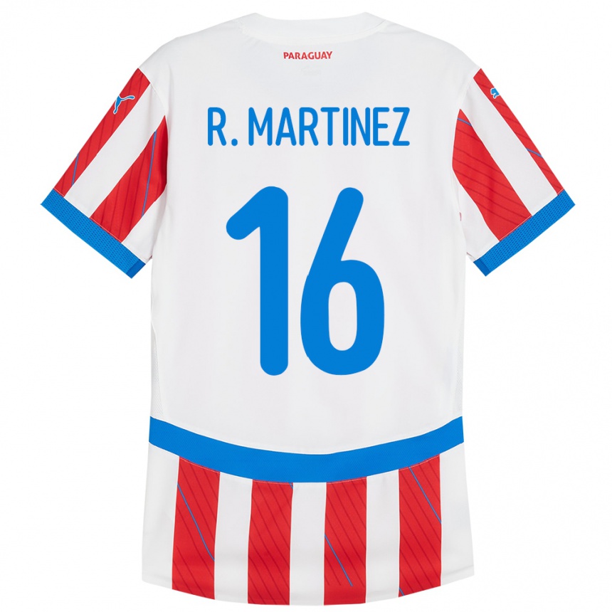 Kinder Fußball Paraguay Ramona Martínez #16 Weiß Rot Heimtrikot Trikot 24-26 T-Shirt Luxemburg