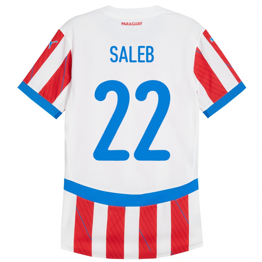 Kinder Fußball Paraguay Gloria Saleb #22 Weiß Rot Heimtrikot Trikot 24-26 T-Shirt Luxemburg