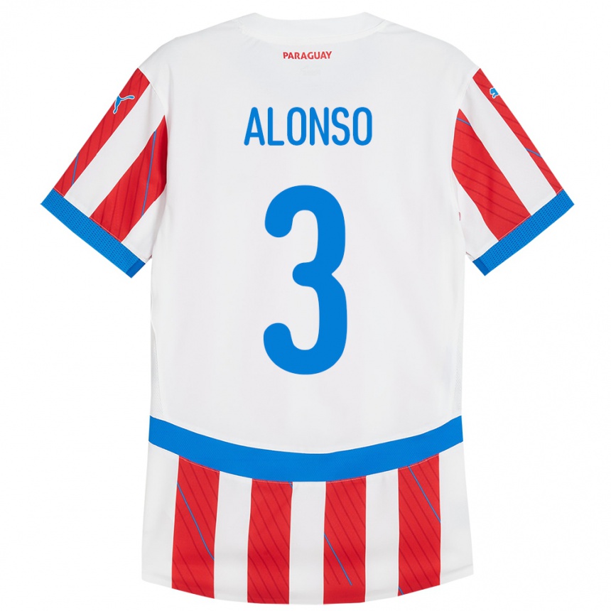 Kinder Fußball Paraguay Lorena Alonso #3 Weiß Rot Heimtrikot Trikot 24-26 T-Shirt Luxemburg