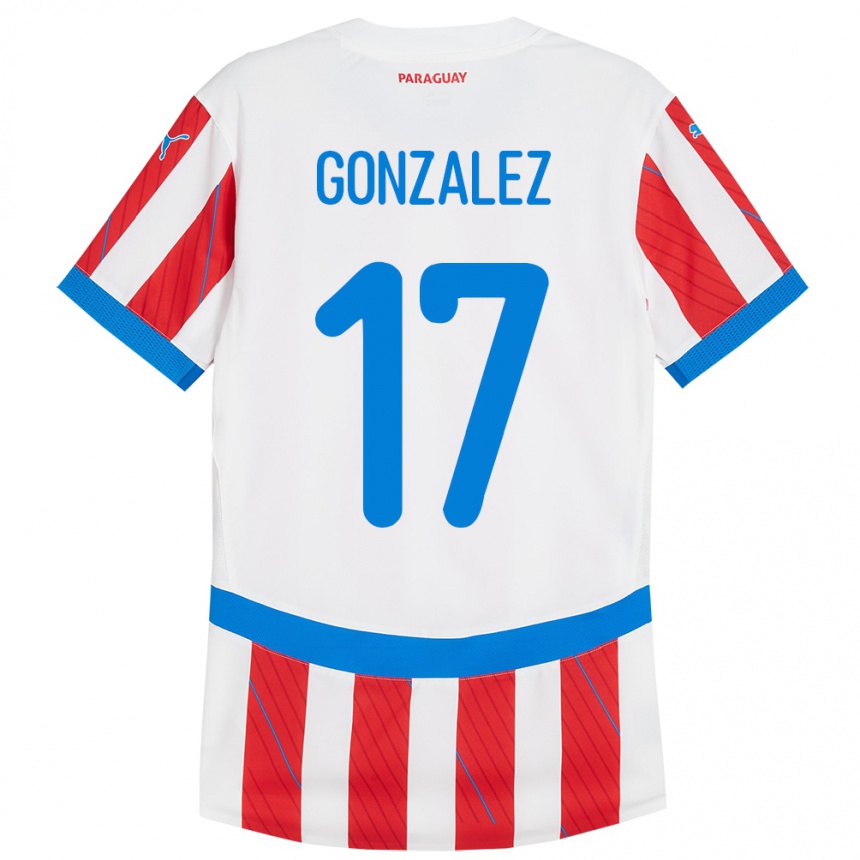 Kinder Fußball Paraguay Lourdes González #17 Weiß Rot Heimtrikot Trikot 24-26 T-Shirt Luxemburg