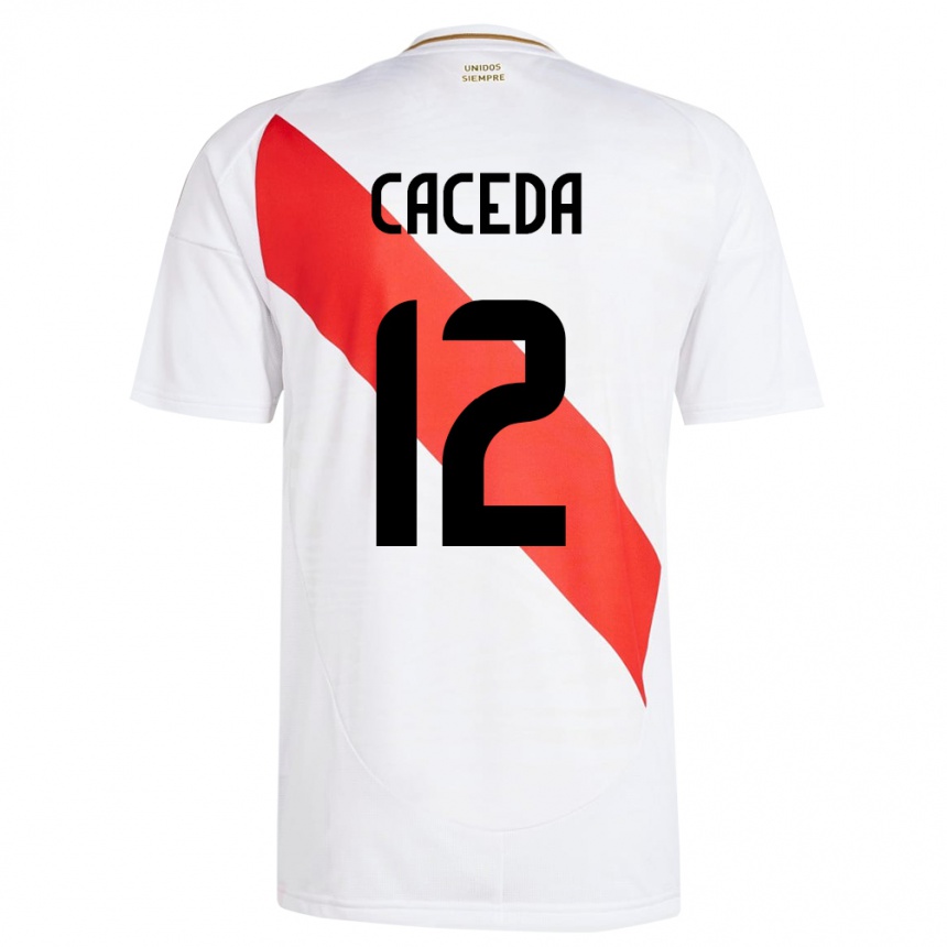 Kinder Fußball Peru Carlos Cáceda #12 Weiß Heimtrikot Trikot 24-26 T-Shirt Luxemburg