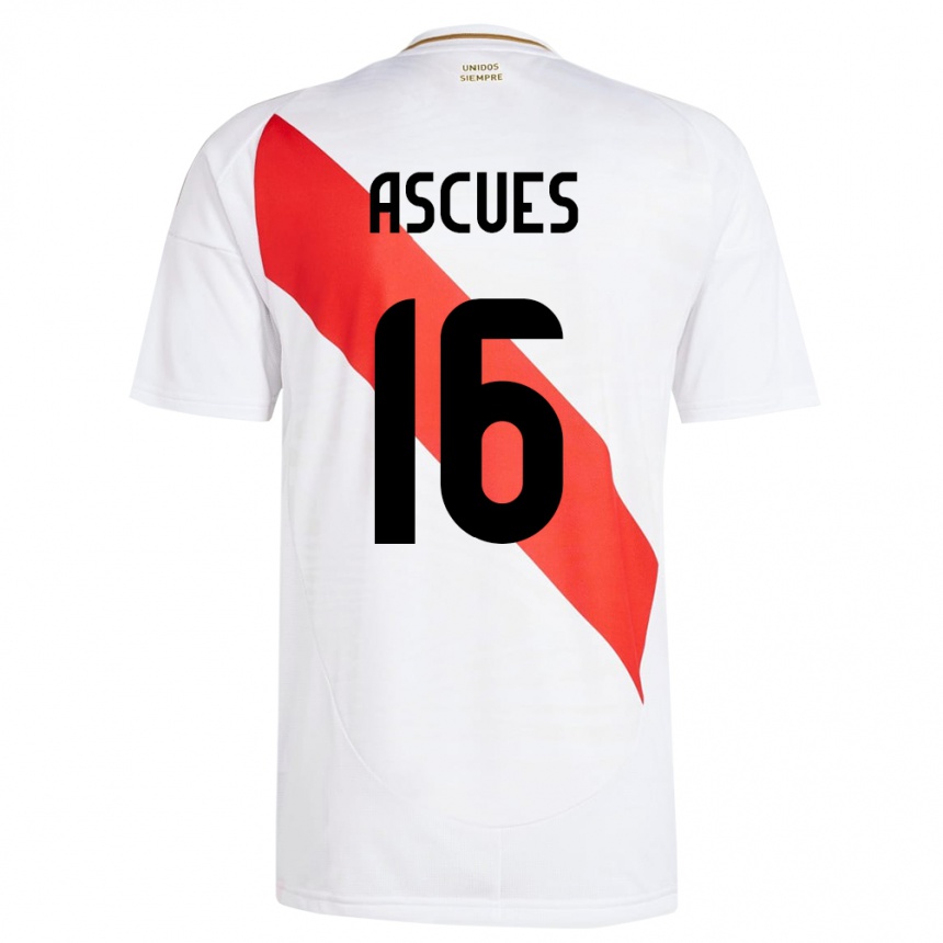 Kinder Fußball Peru Carlos Ascues #16 Weiß Heimtrikot Trikot 24-26 T-Shirt Luxemburg