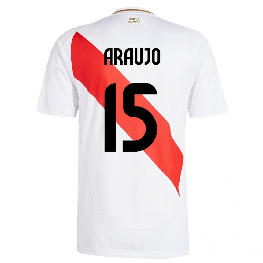 Kinder Fußball Peru Miguel Araujo #15 Weiß Heimtrikot Trikot 24-26 T-Shirt Luxemburg