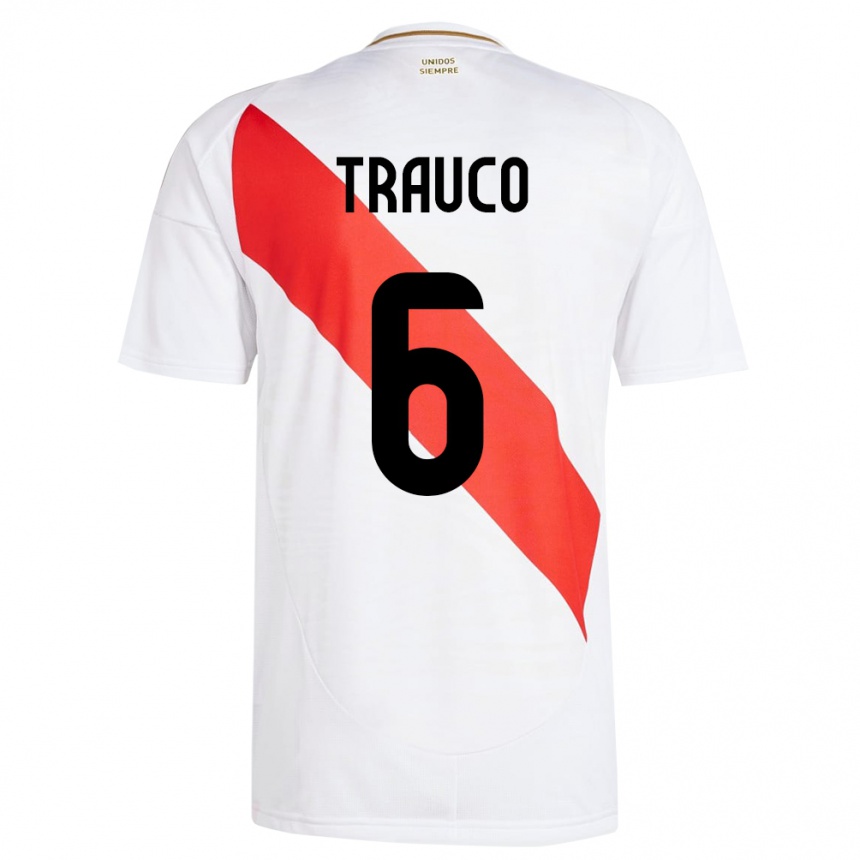 Kinder Fußball Peru Miguel Trauco #6 Weiß Heimtrikot Trikot 24-26 T-Shirt Luxemburg