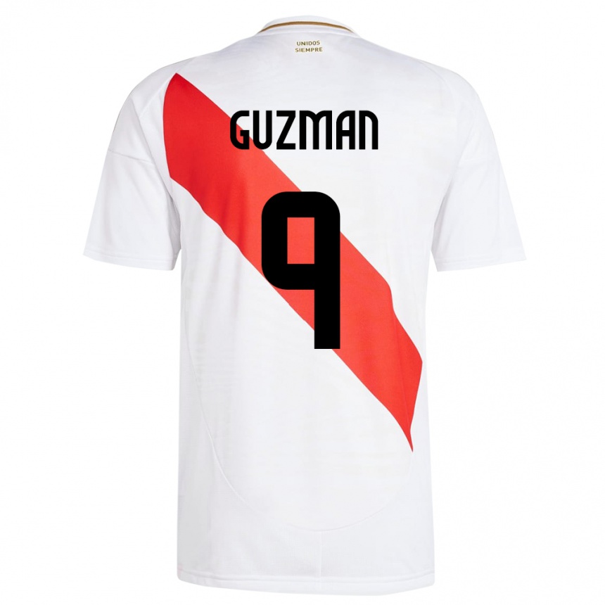 Kinder Fußball Peru Víctor Guzmán #9 Weiß Heimtrikot Trikot 24-26 T-Shirt Luxemburg