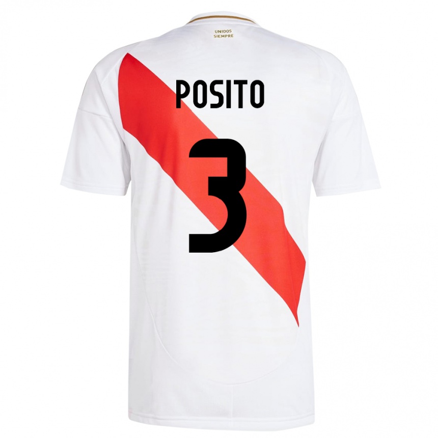 Kinder Fußball Peru Alejandro Pósito #3 Weiß Heimtrikot Trikot 24-26 T-Shirt Luxemburg