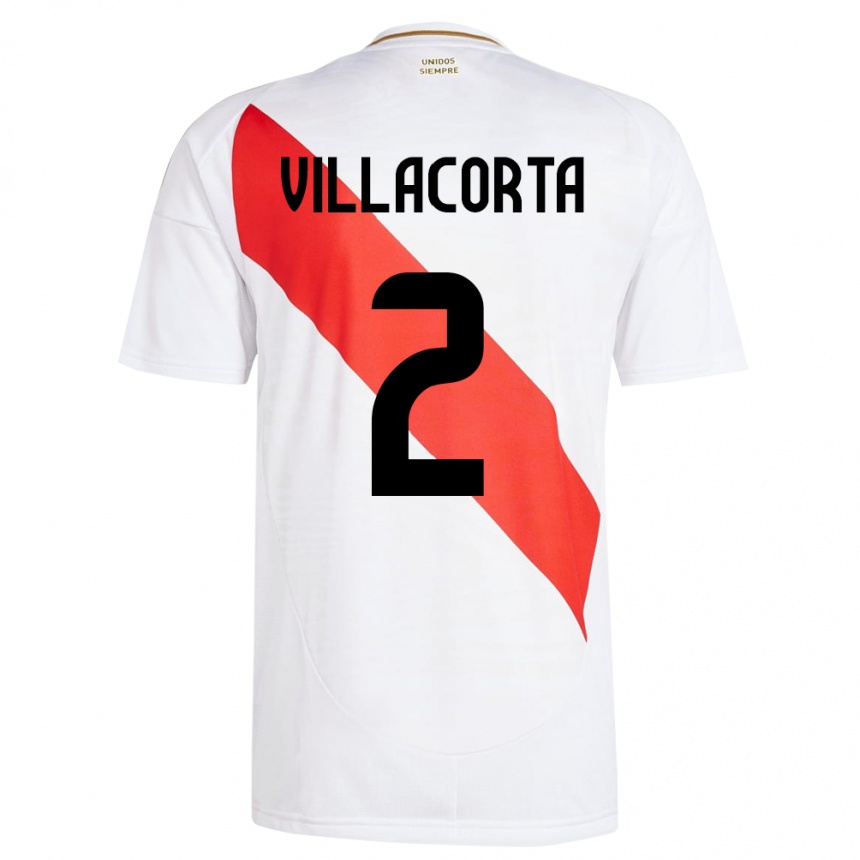 Kinder Fußball Peru Anderson Villacorta #2 Weiß Heimtrikot Trikot 24-26 T-Shirt Luxemburg