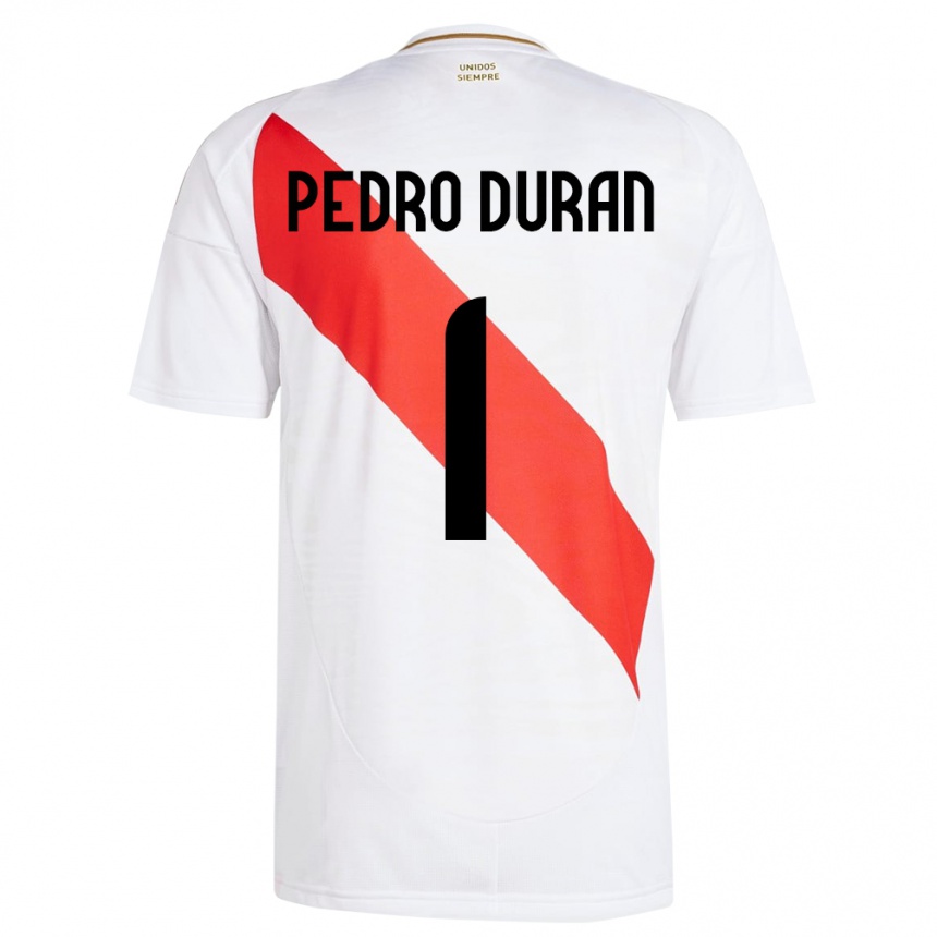 Kinder Fußball Peru Juan Pedro Durán #1 Weiß Heimtrikot Trikot 24-26 T-Shirt Luxemburg