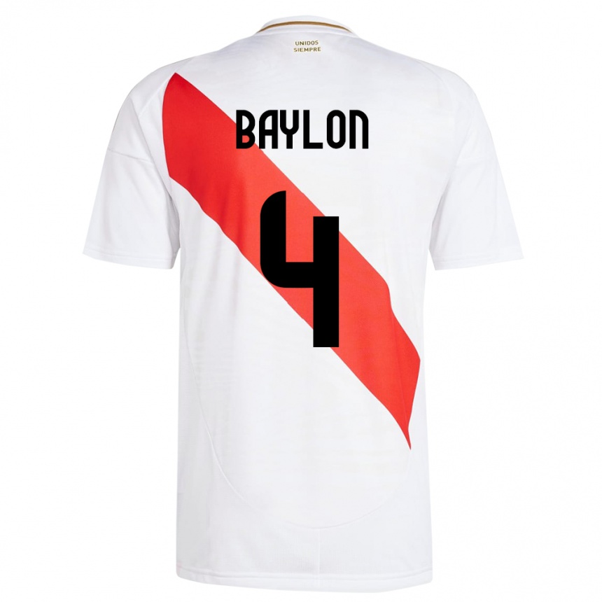 Kinder Fußball Peru Luis Baylón #4 Weiß Heimtrikot Trikot 24-26 T-Shirt Luxemburg