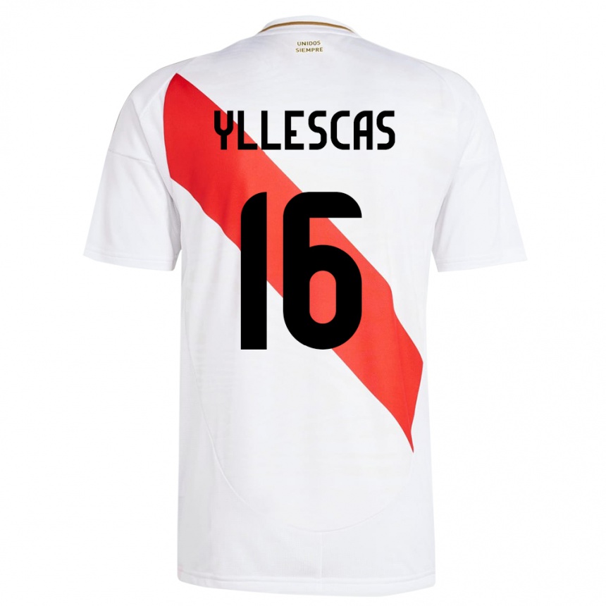 Kinder Fußball Peru Jhosenffer Yllescas #16 Weiß Heimtrikot Trikot 24-26 T-Shirt Luxemburg