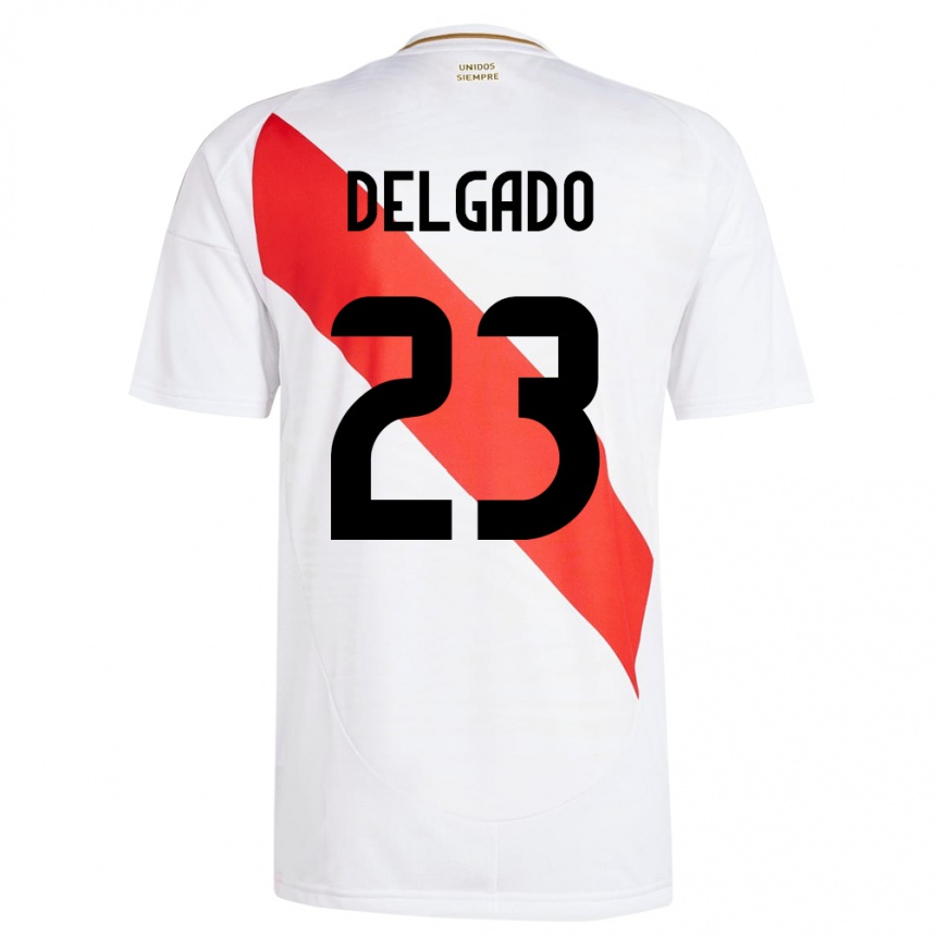 Kinder Fußball Peru Valentino Delgado #23 Weiß Heimtrikot Trikot 24-26 T-Shirt Luxemburg