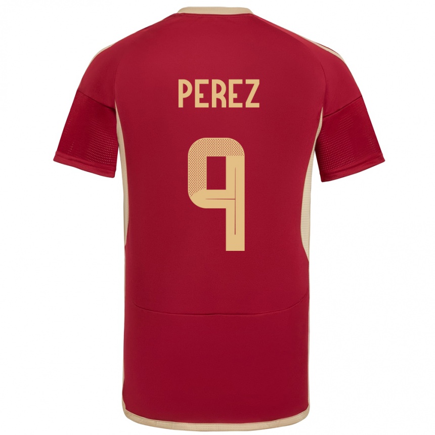 Kinder Fußball Venezuela Daniel Pérez #9 Burgund Heimtrikot Trikot 24-26 T-Shirt Luxemburg