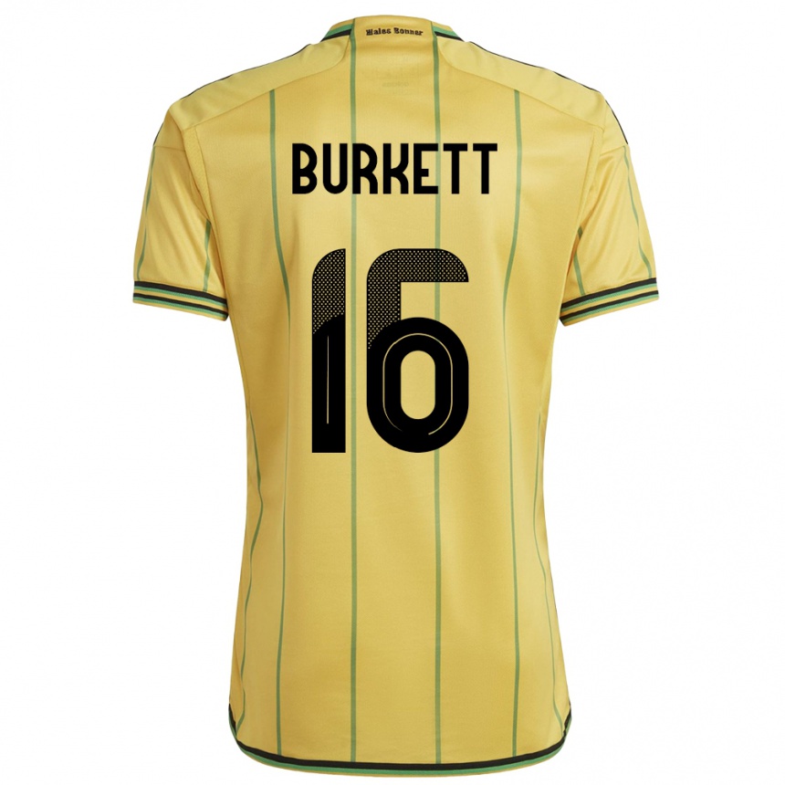 Kinder Fußball Jamaika Brian Burkett #16 Gelb Heimtrikot Trikot 24-26 T-Shirt Luxemburg