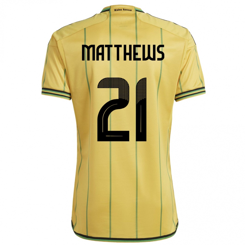 Kinder Fußball Jamaika Cheyna Matthews #21 Gelb Heimtrikot Trikot 24-26 T-Shirt Luxemburg