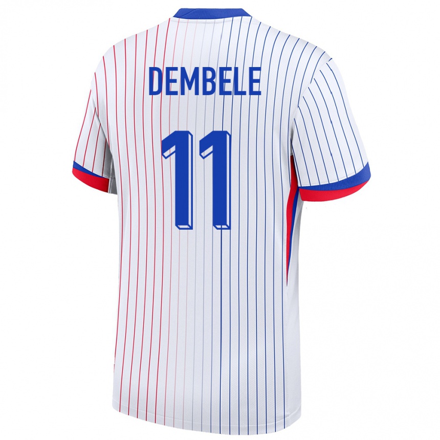 Kinder Fußball Frankreich Ousmane Dembele #11 Weiß Auswärtstrikot Trikot 24-26 T-Shirt Luxemburg