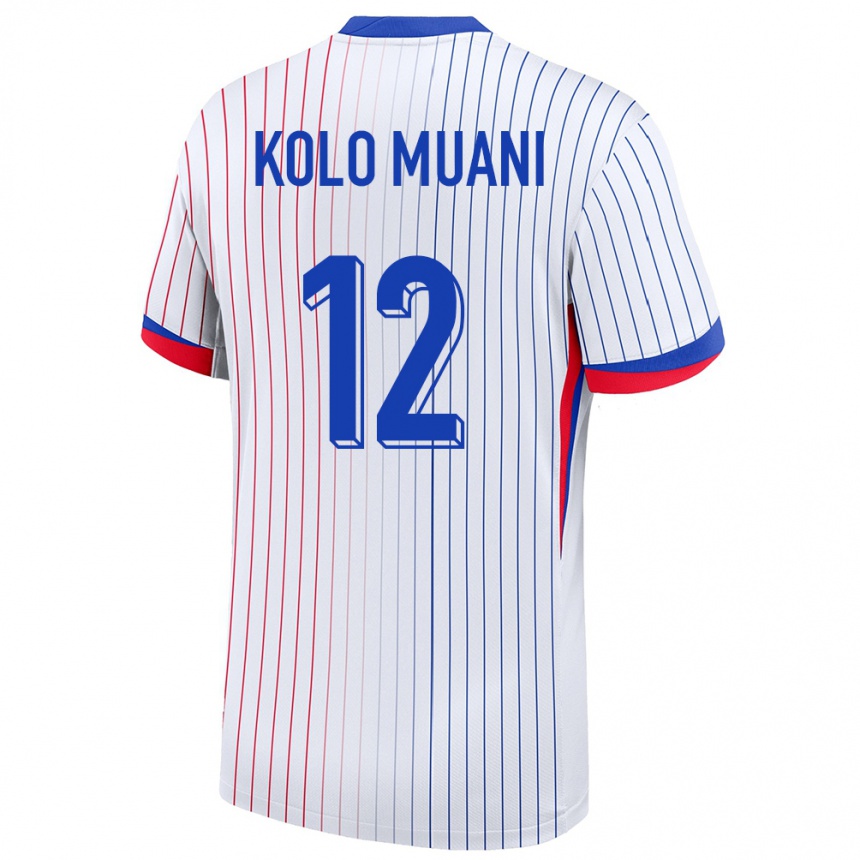 Kinder Fußball Frankreich Randal Kolo Muani #12 Weiß Auswärtstrikot Trikot 24-26 T-Shirt Luxemburg