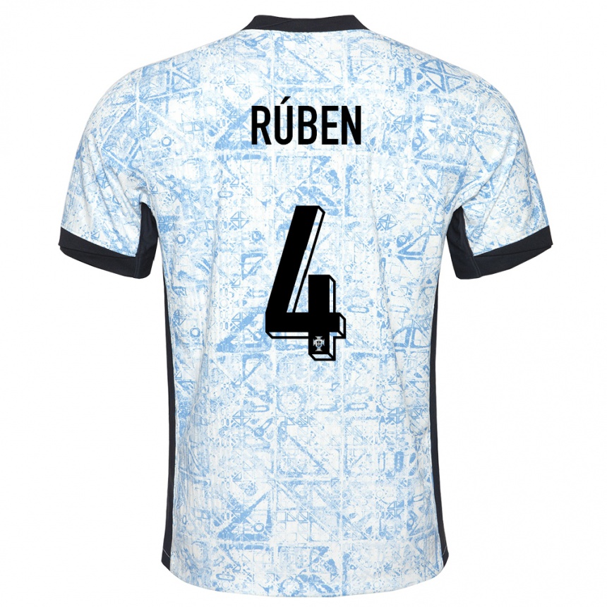 Kinder Fußball Portugal Ruben Dias #4 Cremeblau Auswärtstrikot Trikot 24-26 T-Shirt Luxemburg