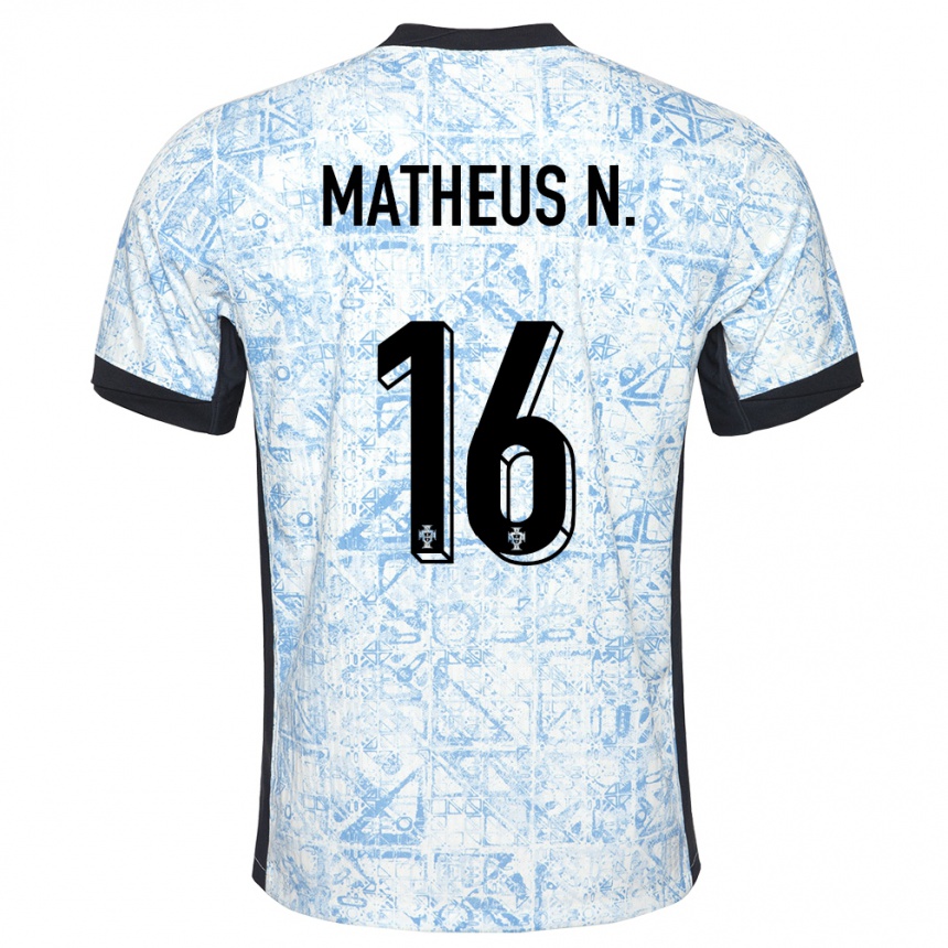 Kinder Fußball Portugal Matheus Nunes #16 Cremeblau Auswärtstrikot Trikot 24-26 T-Shirt Luxemburg
