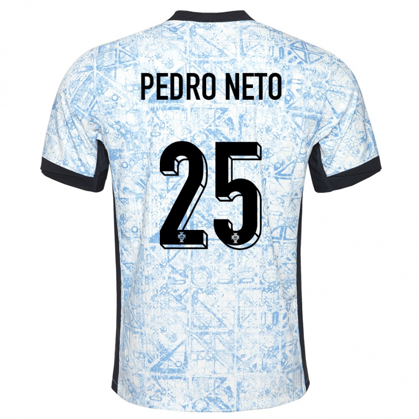 Kinder Fußball Portugal Pedro Neto #25 Cremeblau Auswärtstrikot Trikot 24-26 T-Shirt Luxemburg