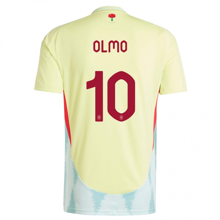 Kinder Fußball Spanien Dani Olmo #10 Gelb Auswärtstrikot Trikot 24-26 T-Shirt Luxemburg