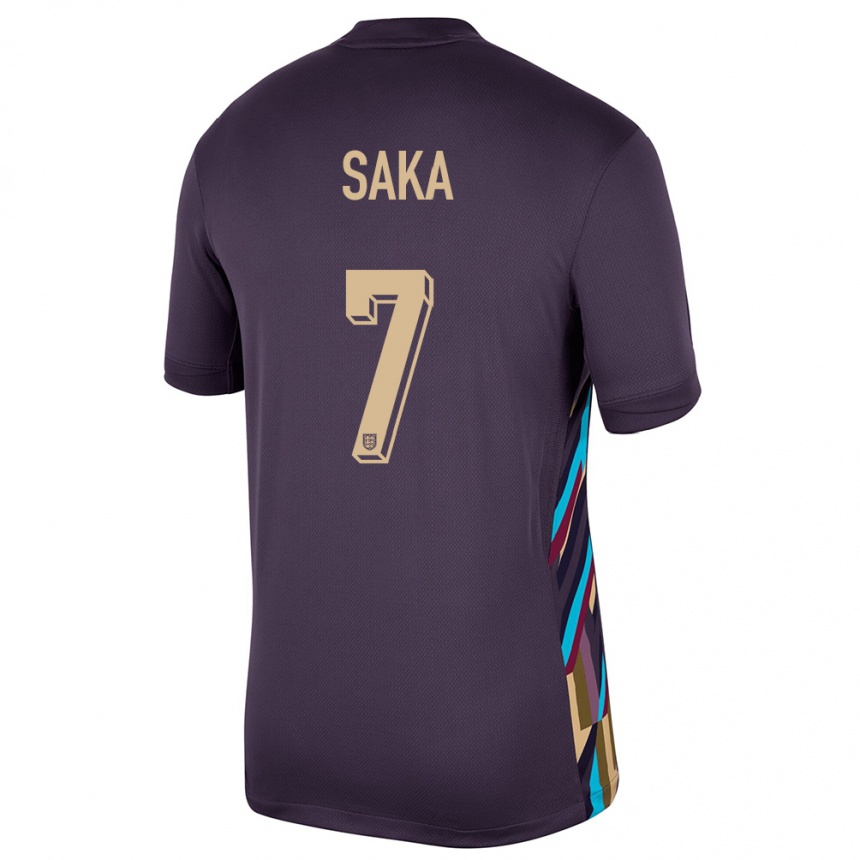 Kinder Fußball England Bukayo Saka #7 Dunkle Rosine Auswärtstrikot Trikot 24-26 T-Shirt Luxemburg