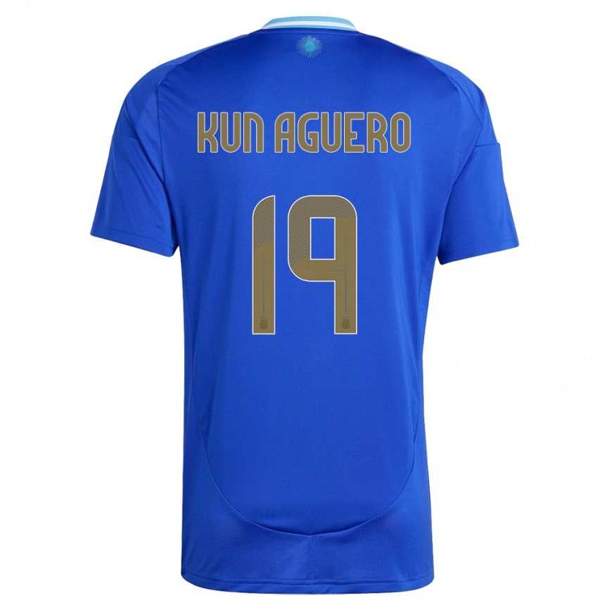 Kinder Fußball Argentinien Sergio Aguero #19 Blau Auswärtstrikot Trikot 24-26 T-Shirt Luxemburg