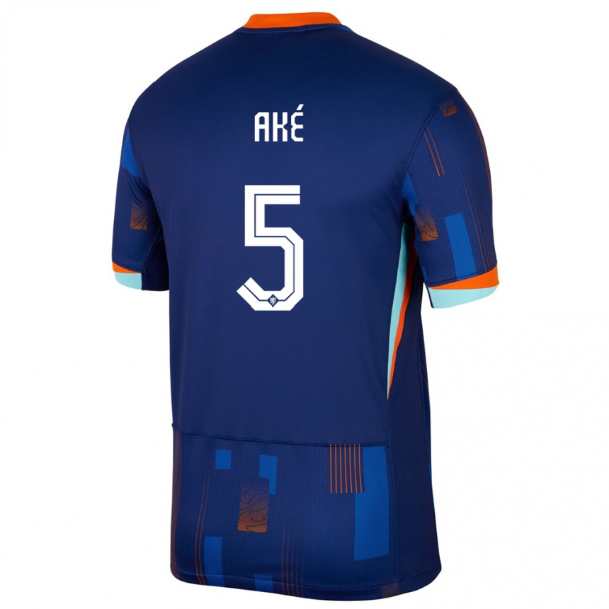 Kinder Fußball Niederlande Nathan Ake #5 Blau Auswärtstrikot Trikot 24-26 T-Shirt Luxemburg