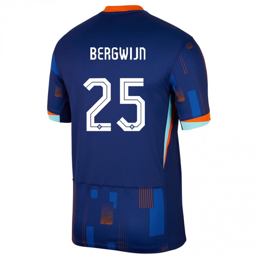 Kinder Fußball Niederlande Steven Bergwijn #25 Blau Auswärtstrikot Trikot 24-26 T-Shirt Luxemburg