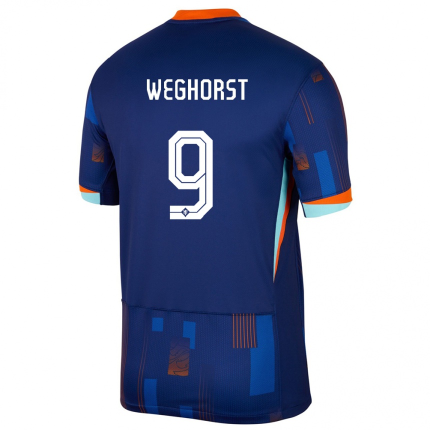 Kinder Fußball Niederlande Wout Weghorst #9 Blau Auswärtstrikot Trikot 24-26 T-Shirt Luxemburg