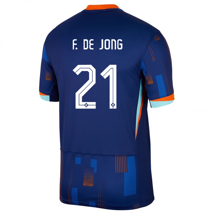 Kinder Fußball Niederlande Frenkie De Jong #21 Blau Auswärtstrikot Trikot 24-26 T-Shirt Luxemburg