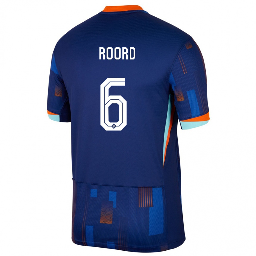 Kinder Fußball Niederlande Jill Roord #6 Blau Auswärtstrikot Trikot 24-26 T-Shirt Luxemburg