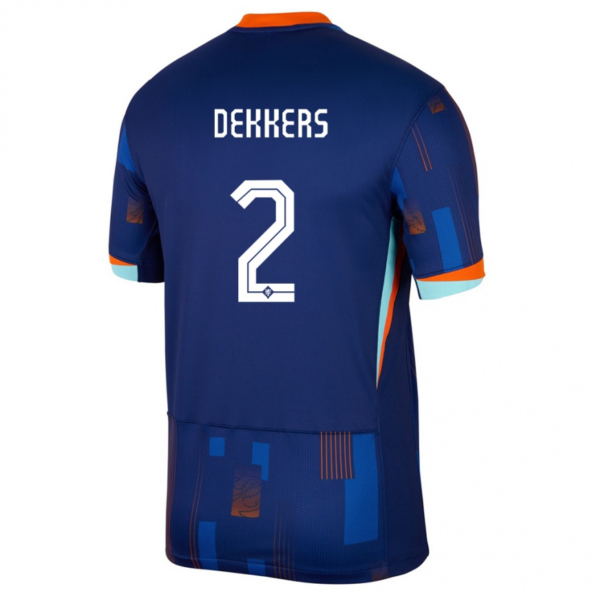 Kinder Fußball Niederlande Sem Dekkers #2 Blau Auswärtstrikot Trikot 24-26 T-Shirt Luxemburg