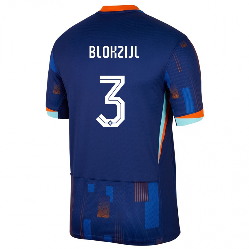 Kinder Fußball Niederlande Thijmen Blokzijl #3 Blau Auswärtstrikot Trikot 24-26 T-Shirt Luxemburg