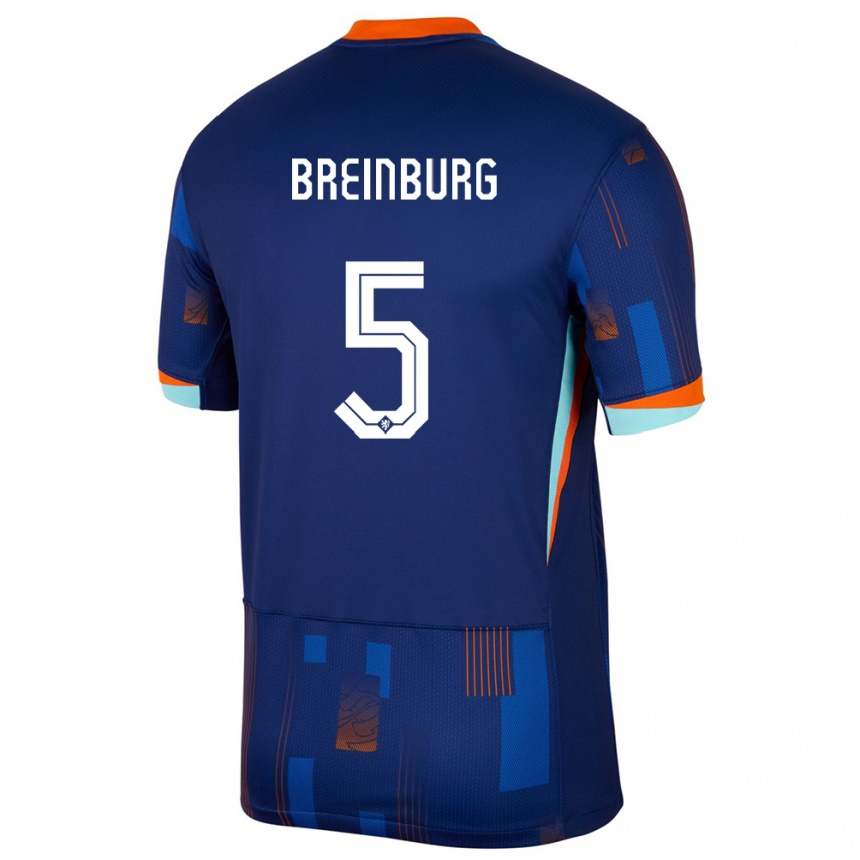 Kinder Fußball Niederlande Rainey Breinburg #5 Blau Auswärtstrikot Trikot 24-26 T-Shirt Luxemburg