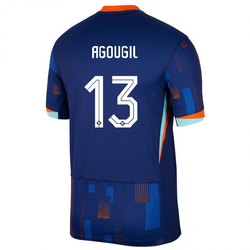 Kinder Fußball Niederlande Oualid Agougil #13 Blau Auswärtstrikot Trikot 24-26 T-Shirt Luxemburg