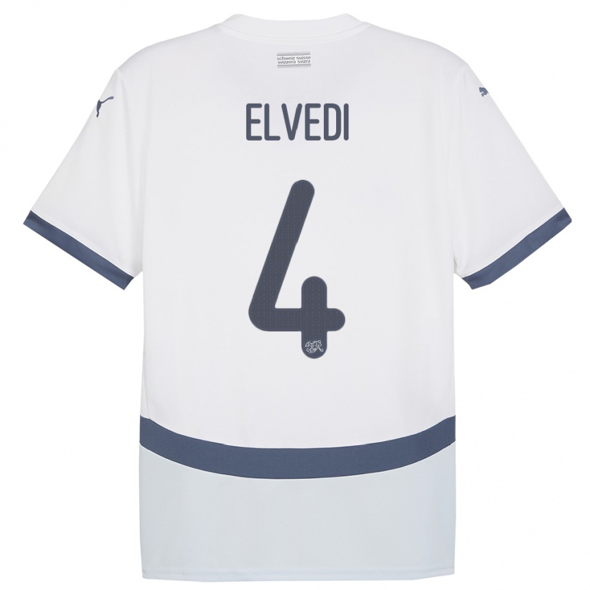 Kinder Fußball Schweiz Nico Elvedi #4 Weiß Auswärtstrikot Trikot 24-26 T-Shirt Luxemburg