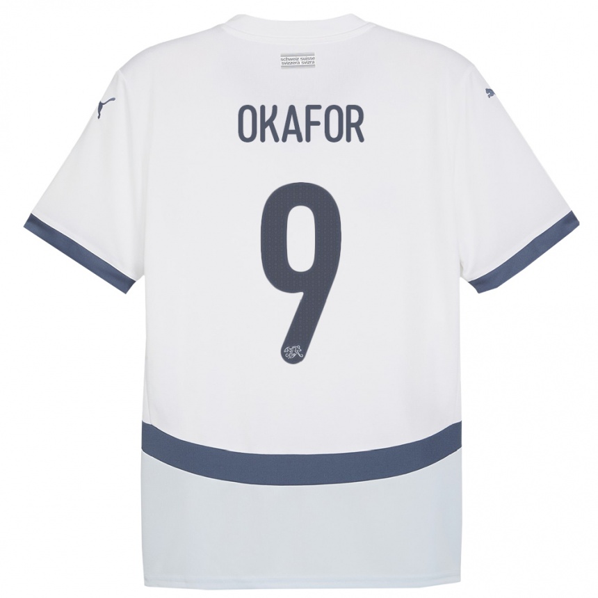 Kinder Fußball Schweiz Noah Okafor #9 Weiß Auswärtstrikot Trikot 24-26 T-Shirt Luxemburg